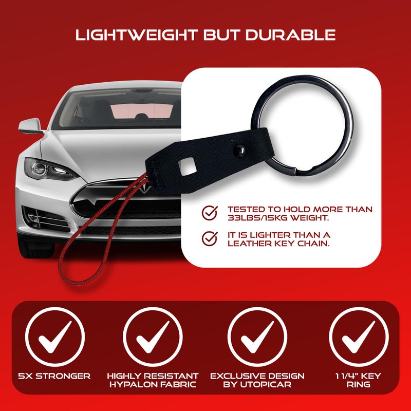 Utopicar Keychain, Black Hypalon Key Fob Rope - Lightweight Car Keyholder, Compatible with Tesla Model S/Y/3 - Image 3